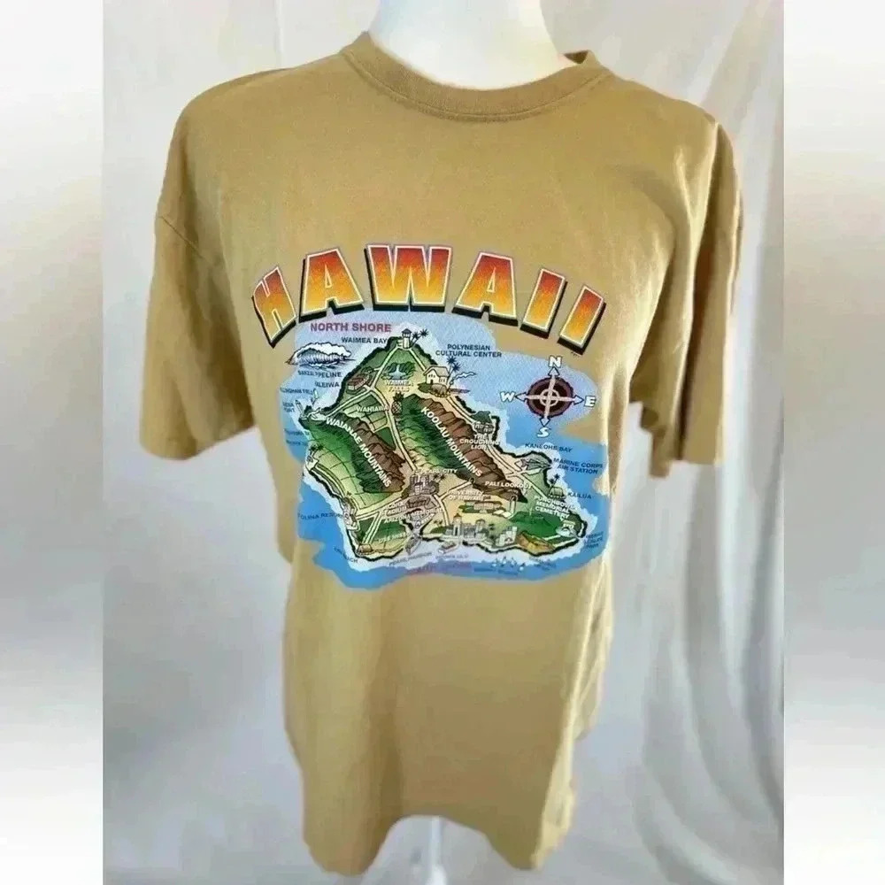 HAWAII O’ahu Big Island Map T Shirt 100% Cotton Pro‎ Edge Apparel Adult L USA